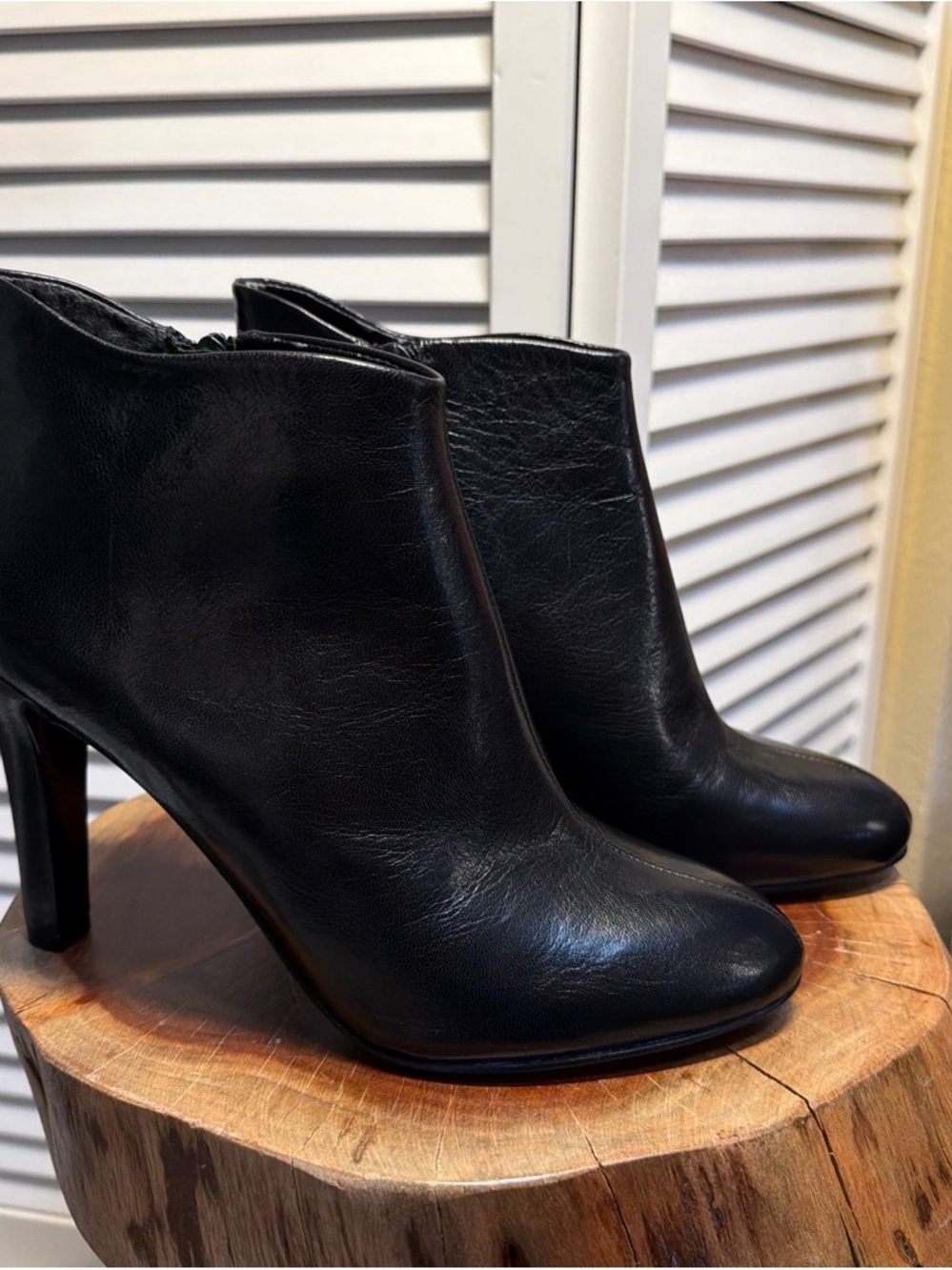 Women's Black Leather Ankle Booties - Sleek Heeled Boot